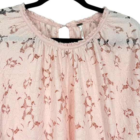 Free People Olivia Balloon Sleeve Floral Lace Blouse Top Pink‎ Boho Festival XS - Picture 7 of 16